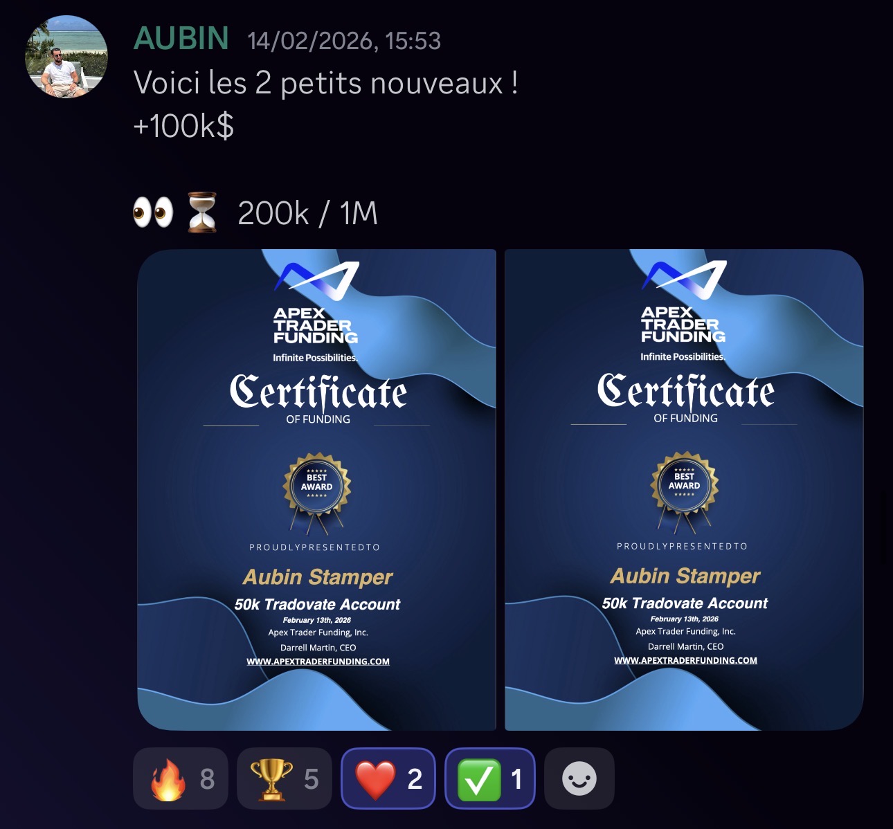 Aubin — 200K / 1M$ validé chez Pulse-US