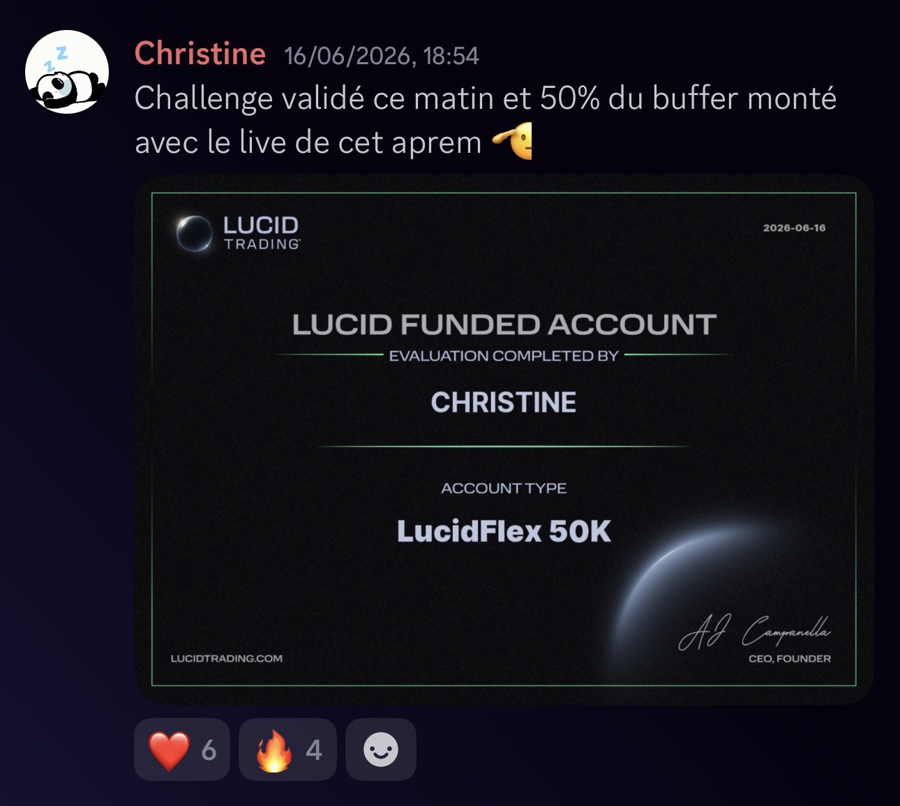 Christine — Lucid 50K validé validé chez Pulse-US