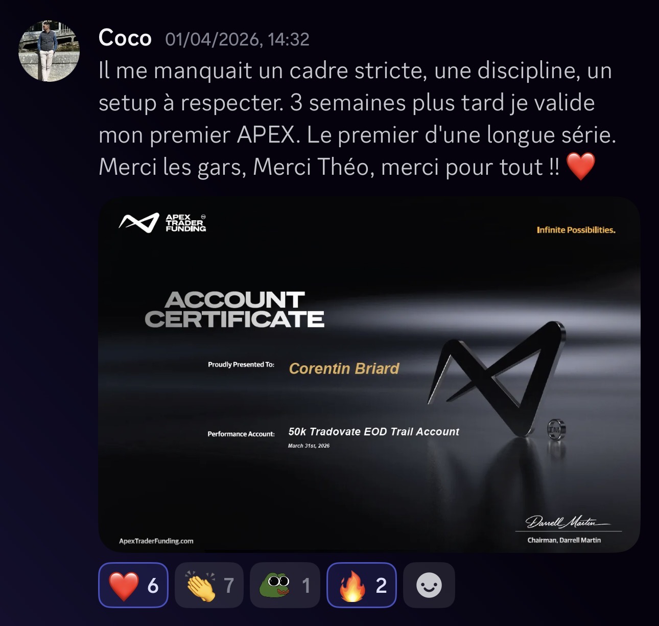 Corentin B. — 1er Apex en 3 semaines validé chez Pulse-US