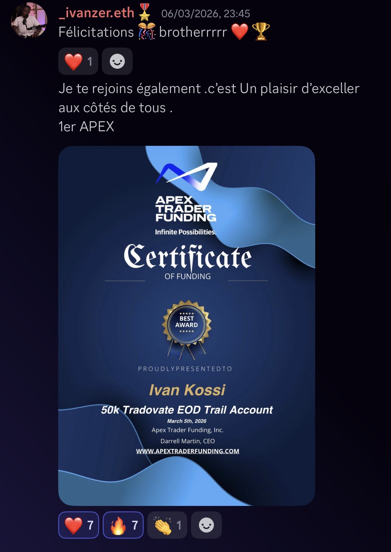 Ivan K. — 1er Apex validé validé chez Pulse-US