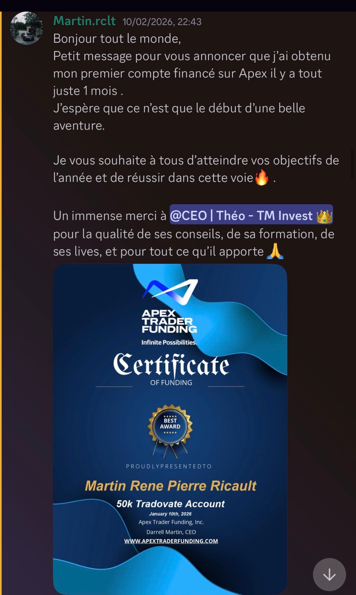 Martin R. — 1er compte 50K validé chez Pulse-US