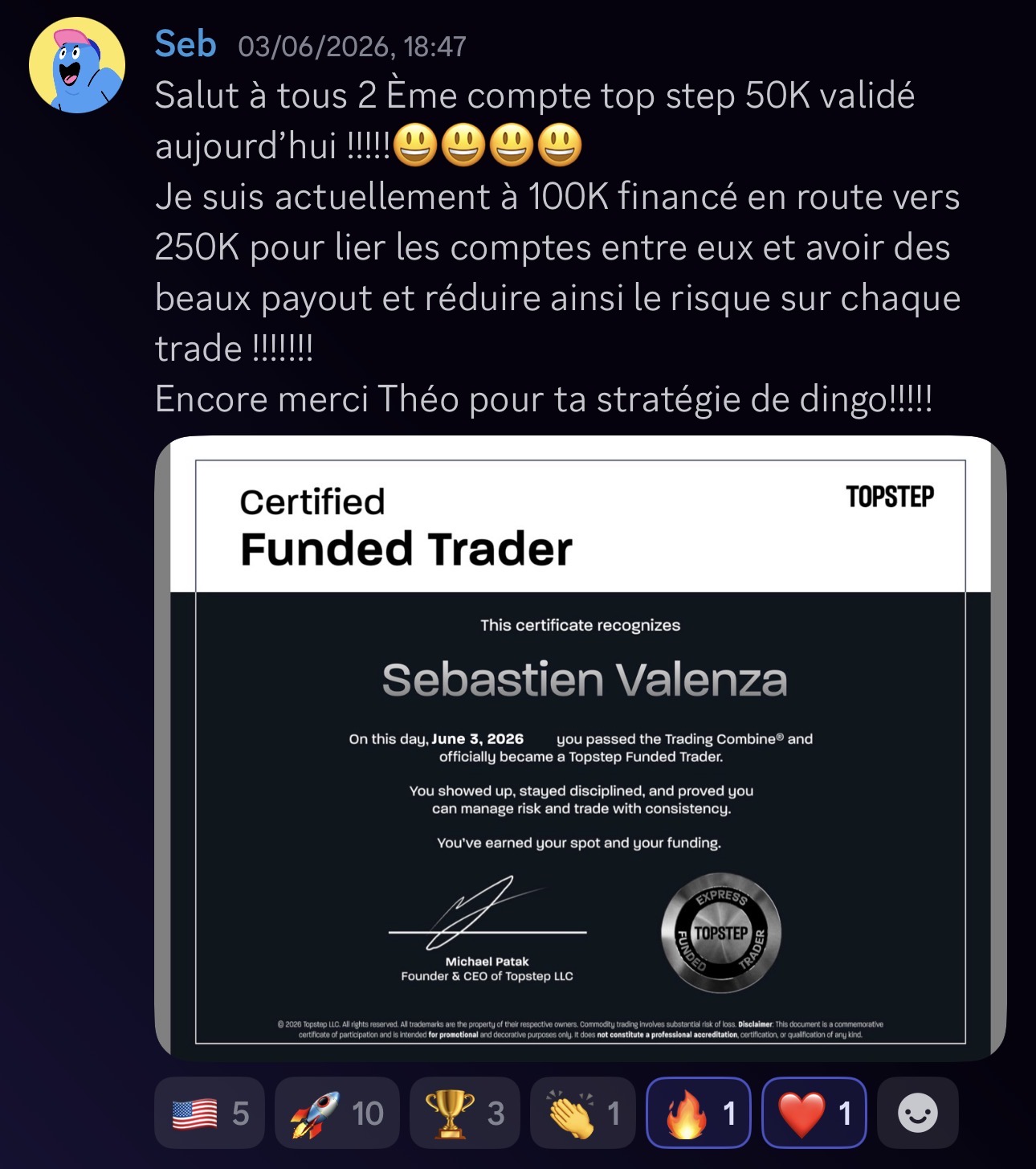 Sébastien — 2e TopStep 50K validé chez Pulse-US